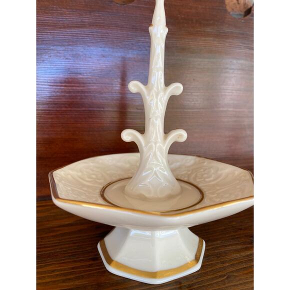 Lenox Porcelain Jewelry Ring Holder Tree Hand Decorated with 24K Gold 6" Tall - Picture 1 of 12
